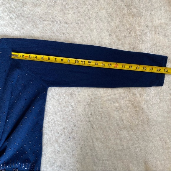 Vtg Christina Navy Polka Dot Floral Beaded Wool Sweater Grandmacore Womens Sz M - Picture 9 of 12